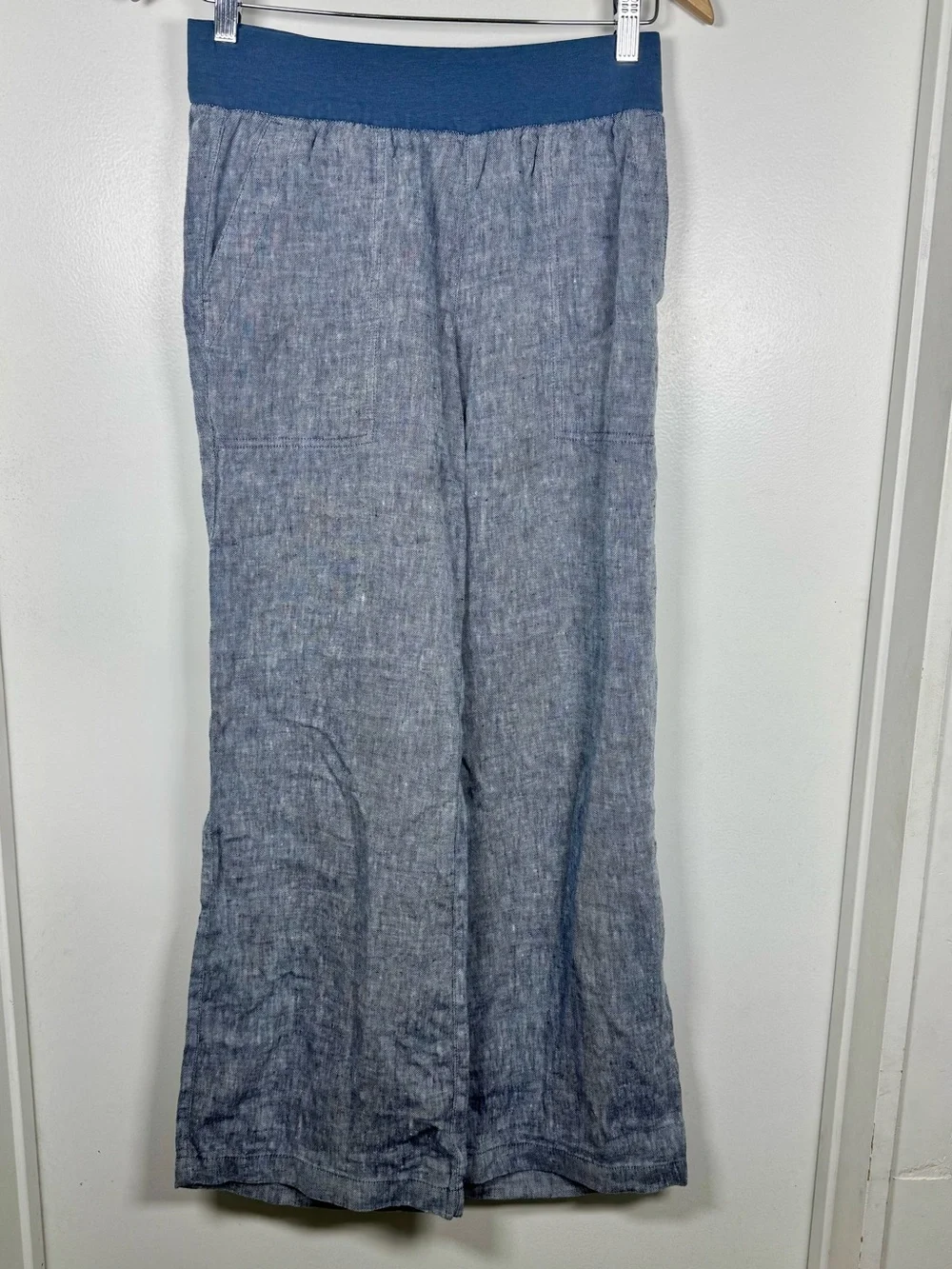 Lands End Linen Wide Leg Pull On Pants Women’s 4 P Pockets Summer Nautical EUC
